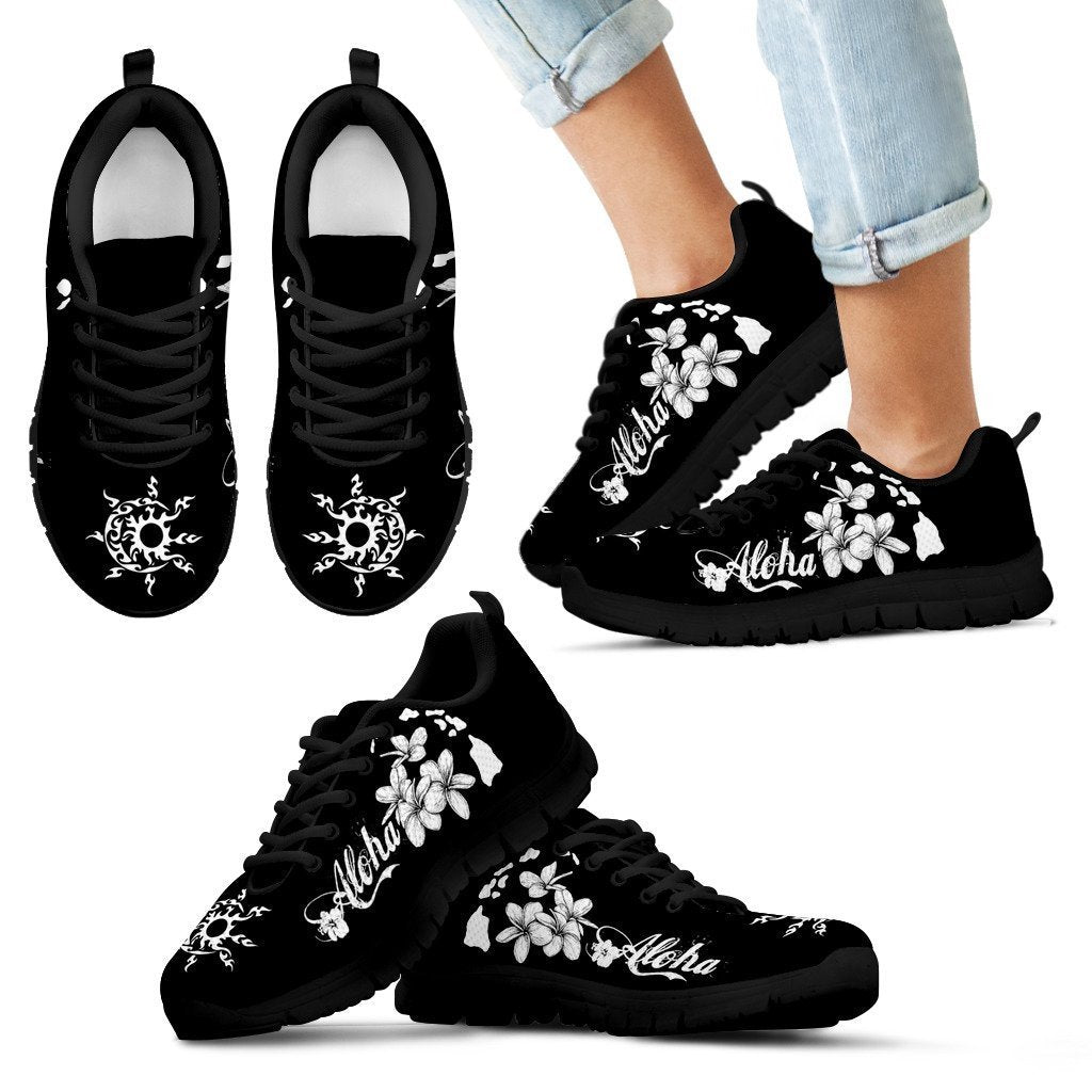 Aloha Map And Hibiscus Sneakers - AH-SNEAKERS-Alohawaii-Kid's Sneakers-11 CHILD (EU28)-Black-Vibe Cosy™