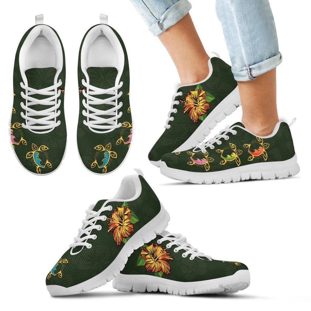 Hibiscus And Turtle Sneakers - AH-SNEAKERS-Alohawaii-Kid's Sneakers-11 CHILD (EU28)-White-Vibe Cosy™