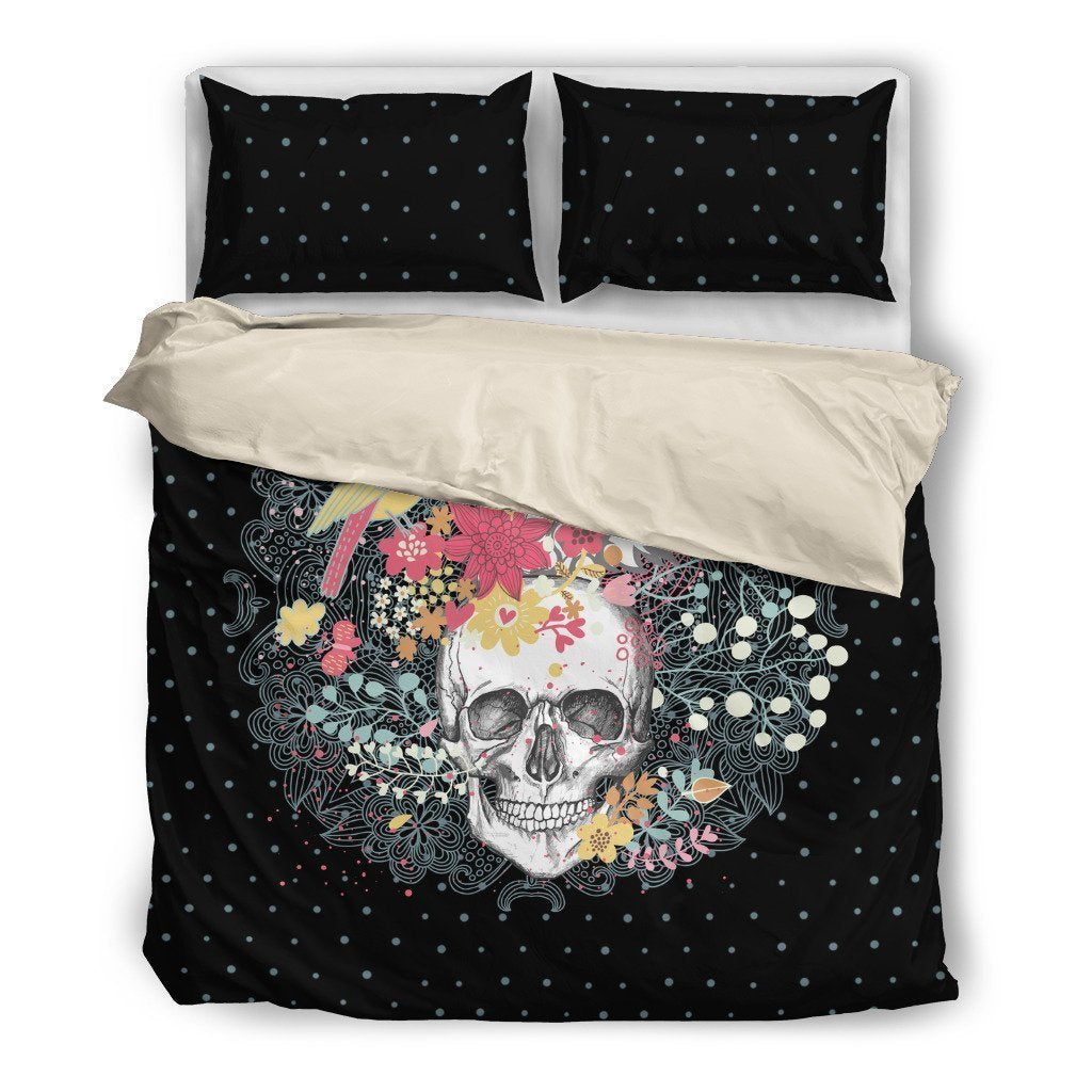 Flowers and Skulls Beige-6teenth World™-Bedding Set-Twin-Vibe Cosy™