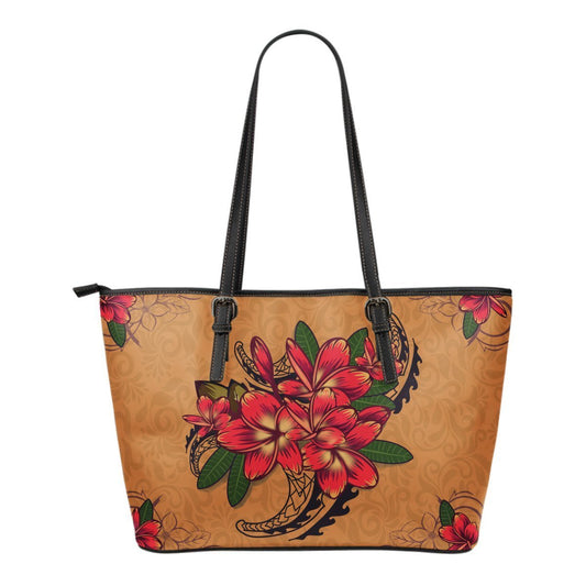 Hibiscus Small Leather Tote Bag 07 - AH-LEATHER TOTES-Alohawaii-Small Leather Tote Bag-Black-PU leather-Vibe Cosy™