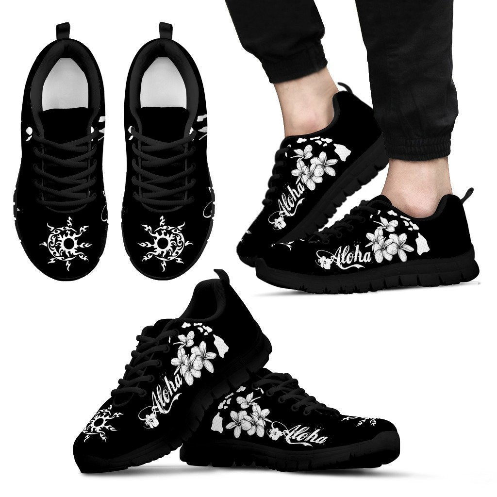 Aloha Map And Hibiscus Sneakers - AH-SNEAKERS-Alohawaii-Men's Sneakers-US5 (EU38)-Black-Vibe Cosy™