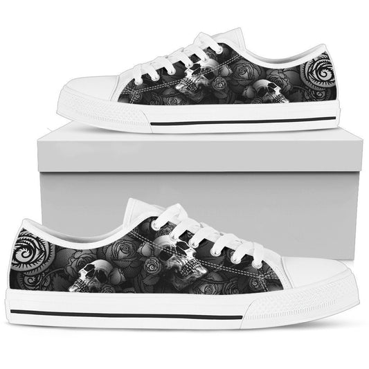 Women's Low Top Skull Shoe Black and White-6teenth World™-Women's Low Top Shoe-US5.5 (EU36)-Vibe Cosy™