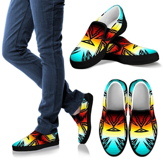 Fire and Turquoise Men's Slip Ons-6teenth World™-Kid's Sneakers-US8 (EU40)-Vibe Cosy™