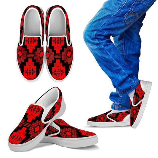 Seven Tribes Red with Black Sopo Kid's Slip Ons-6teenth World™-Kid's Slip Ons-11 CHILD (EU28)-Vibe Cosy™