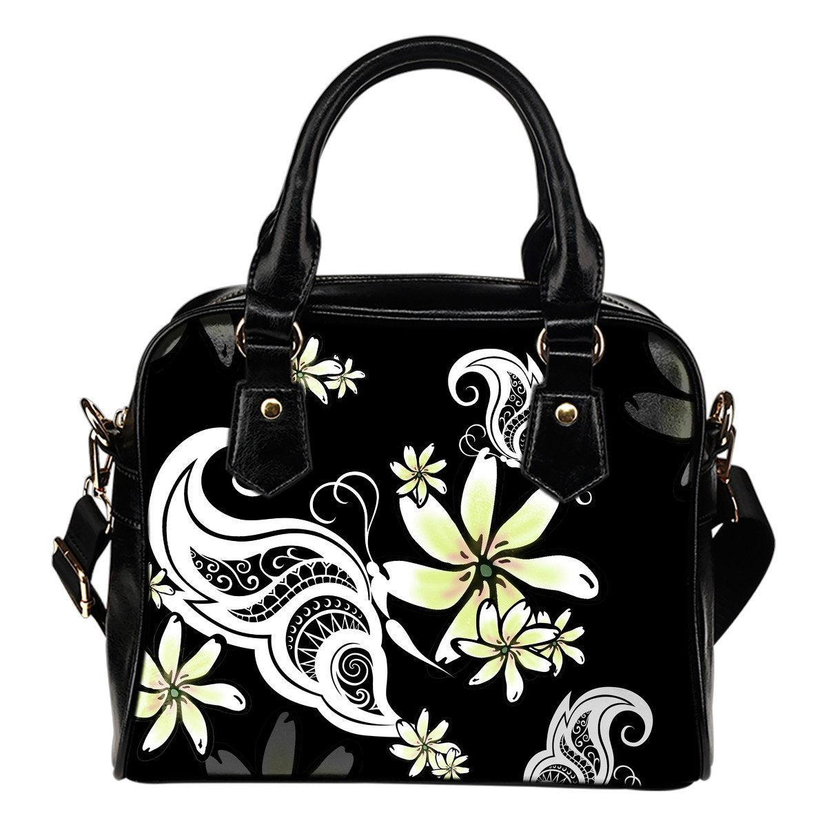 Plumeria Shoulder Handbag 04 - AH-SHOULDER HANDBAGS-Alohawaii-Shoulder Handbag-Black-PU leather-Vibe Cosy™