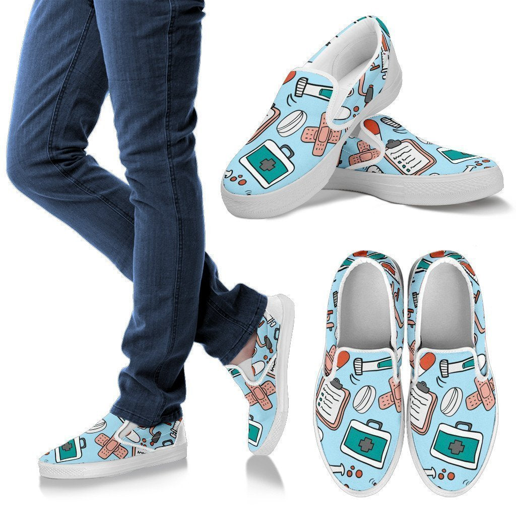 Pharmacy Technician Style 2 Men's Slip Ons (White)-6teenth World™-Kid's Sneakers-US8 (EU40)-Vibe Cosy™