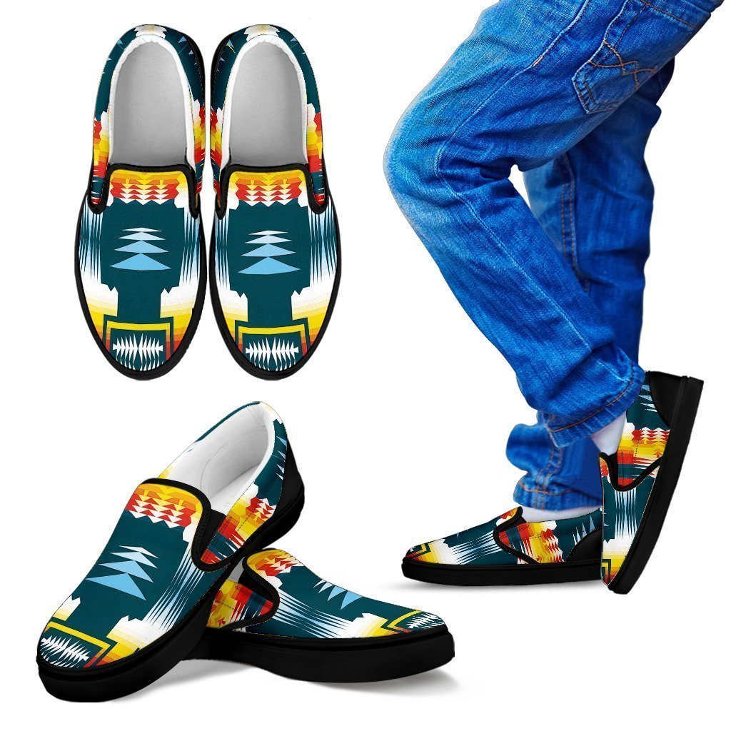 Sage Fire and Turquoise on White Kid's Slip Ons-6teenth World™-Kid's Slip Ons-11 CHILD (EU28)-Vibe Cosy™