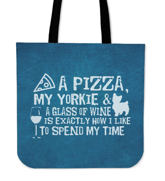 Pizza, Yorkie and Wine Totebag-Amaze Style™-Pizza, Yorkie and Wine Totebag-Vibe Cosy™