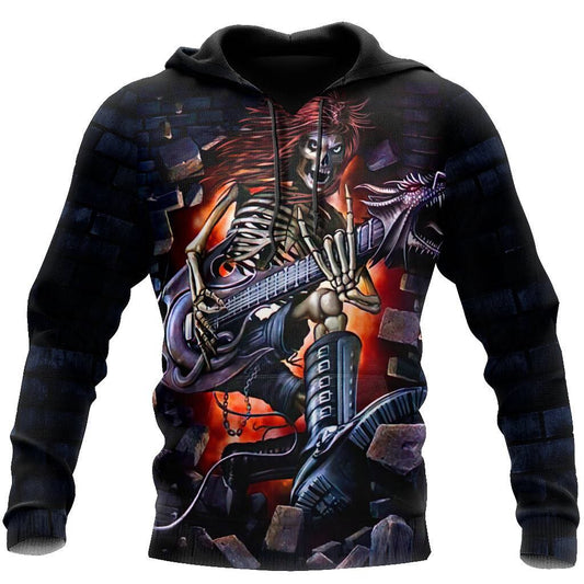 Music Skull rock and roll 3D all over printed for man and women JJ27062002-Apparel-PL8386-Hoodie-S-Vibe Cosy™