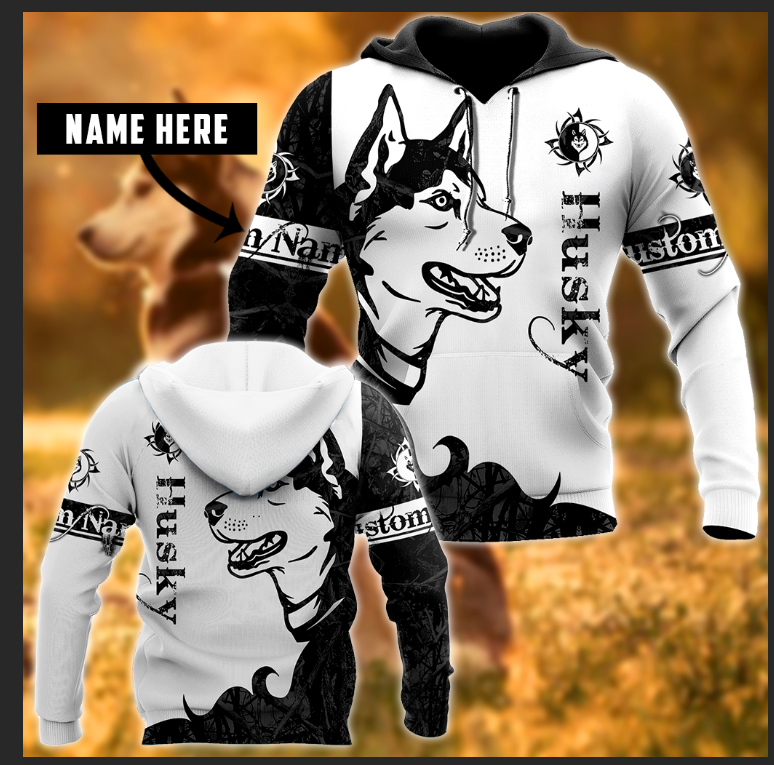 Husky black custom 3d hoodie shirt for men and women DD08122003S