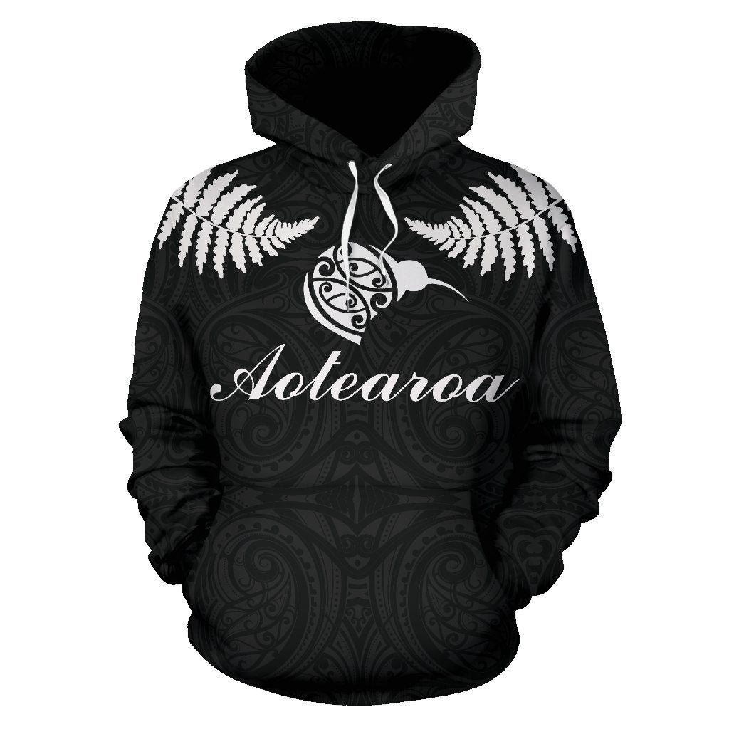 Aotearoa-New Zealand Hoodie Silver Fern Kiwi Patterns Maori PL-Apparel-PL8386-Hoodie-S-Vibe Cosy™