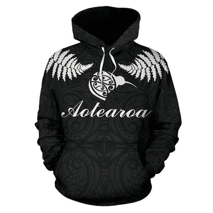 Aotearoa-New Zealand Hoodie Silver Fern Kiwi Patterns Maori PL-Apparel-PL8386-Hoodie-S-Vibe Cosy™