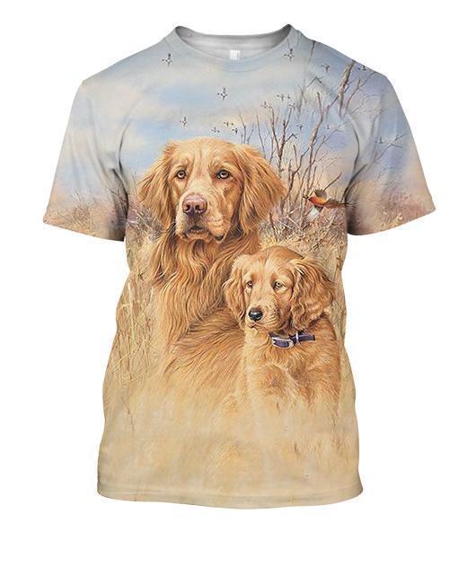 All Over Print Golden Retriever Shirts-Apparel-HbArts-T-Shirt-S-Vibe Cosy™
