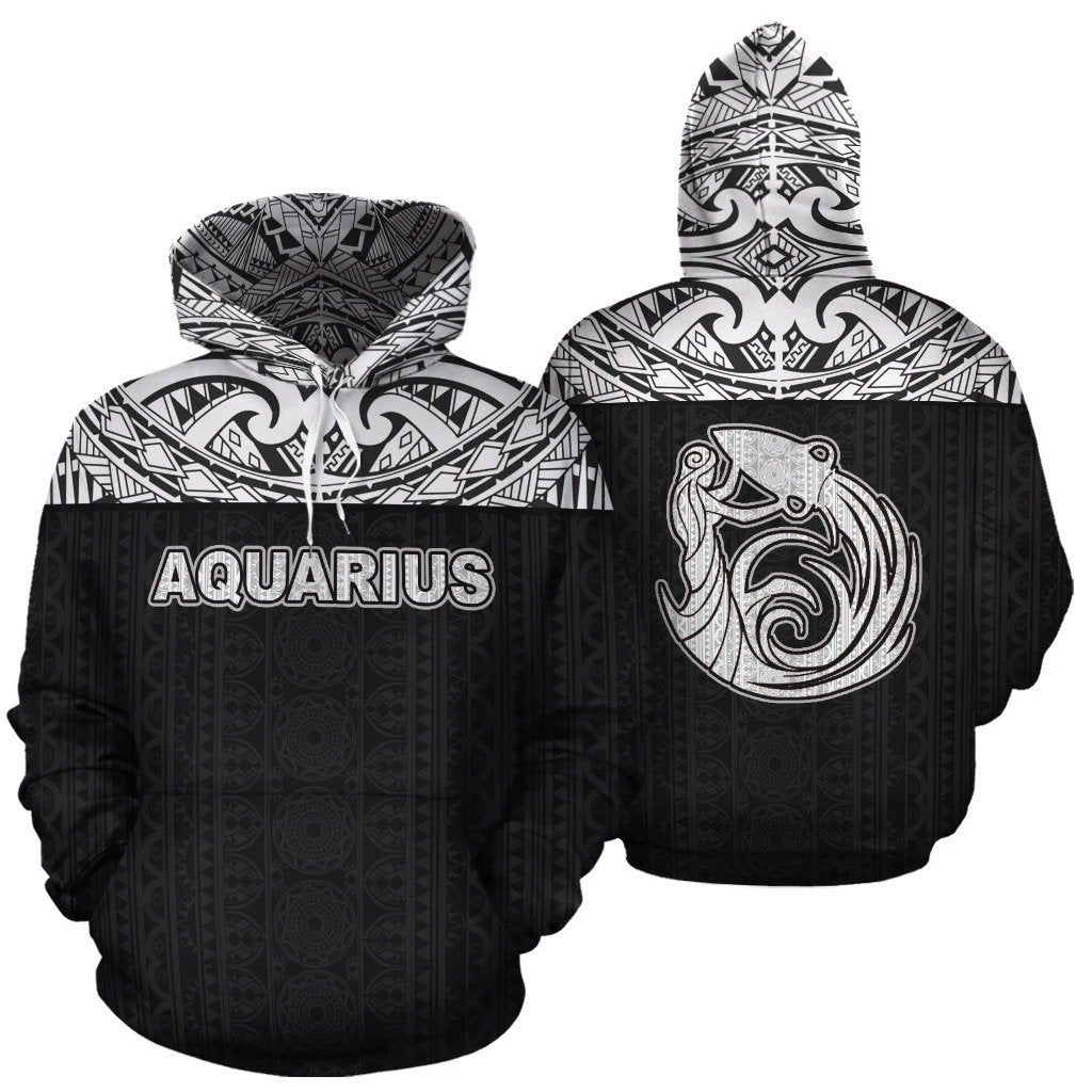 Aquarius Zodiac - Poly All Over Hoodie Black Version NTH140846-Apparel-NTH-Hoodie-S-Vibe Cosy™