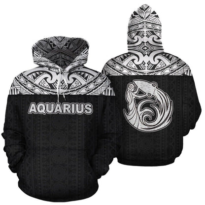 Aquarius Zodiac - Poly All Over Hoodie Black Version NTH140846-Apparel-NTH-Hoodie-S-Vibe Cosy™