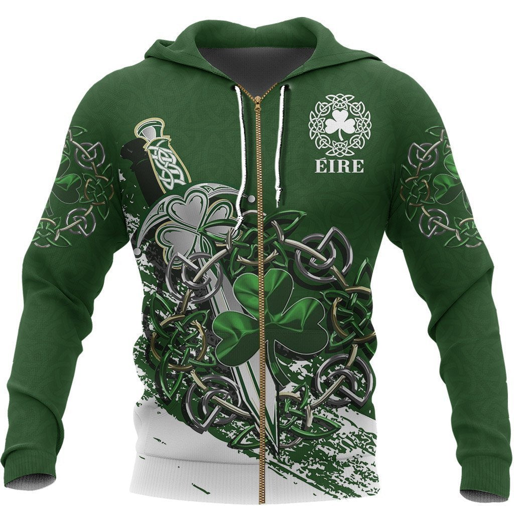 Ireland - Celtic Shamrock & Sword Pullover Hoodie PL-Apparel-PL8386-Zip-S-Vibe Cosy™