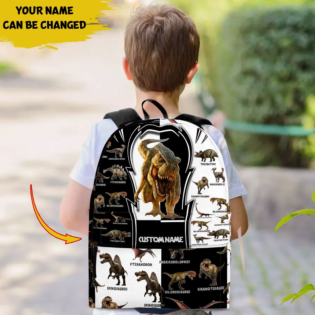 Custom name Dinosaur World T-rex 3D Design Printed Backpack