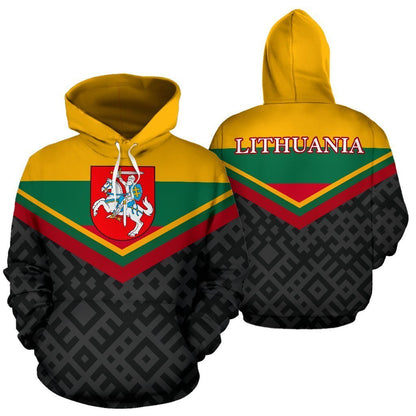 Lithuania Flag And Coat Of Arms Hoodie-Apparel-Phaethon-Hoodie-S-Vibe Cosy™