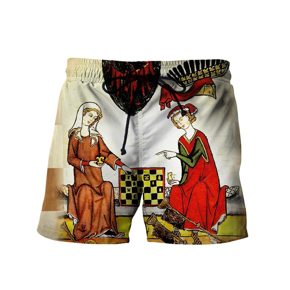 3D All Over Printed  MEDIEVAL CHESS PLAYERS IN COURT WITH RED WILD ROSES Chess Lovers- Chess Unisex Shirts  TR19022101 XT