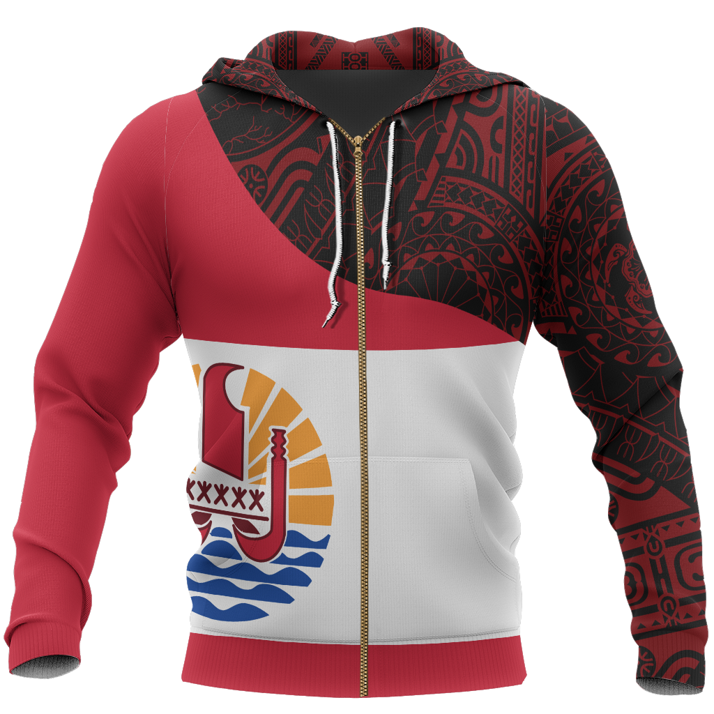 Tahiti Flag Curve Concept Allover Zip Hoodie A0-Apparel-Khanh Arts-Zipped Hoodie-S-Vibe Cosy™