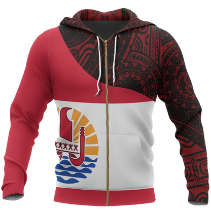 Tahiti Flag Curve Concept Allover Zip Hoodie A0-Apparel-Khanh Arts-Zipped Hoodie-S-Vibe Cosy™