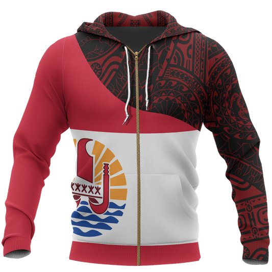 Tahiti Flag Curve Concept Allover Zip Hoodie A0-Apparel-Khanh Arts-Zipped Hoodie-S-Vibe Cosy™
