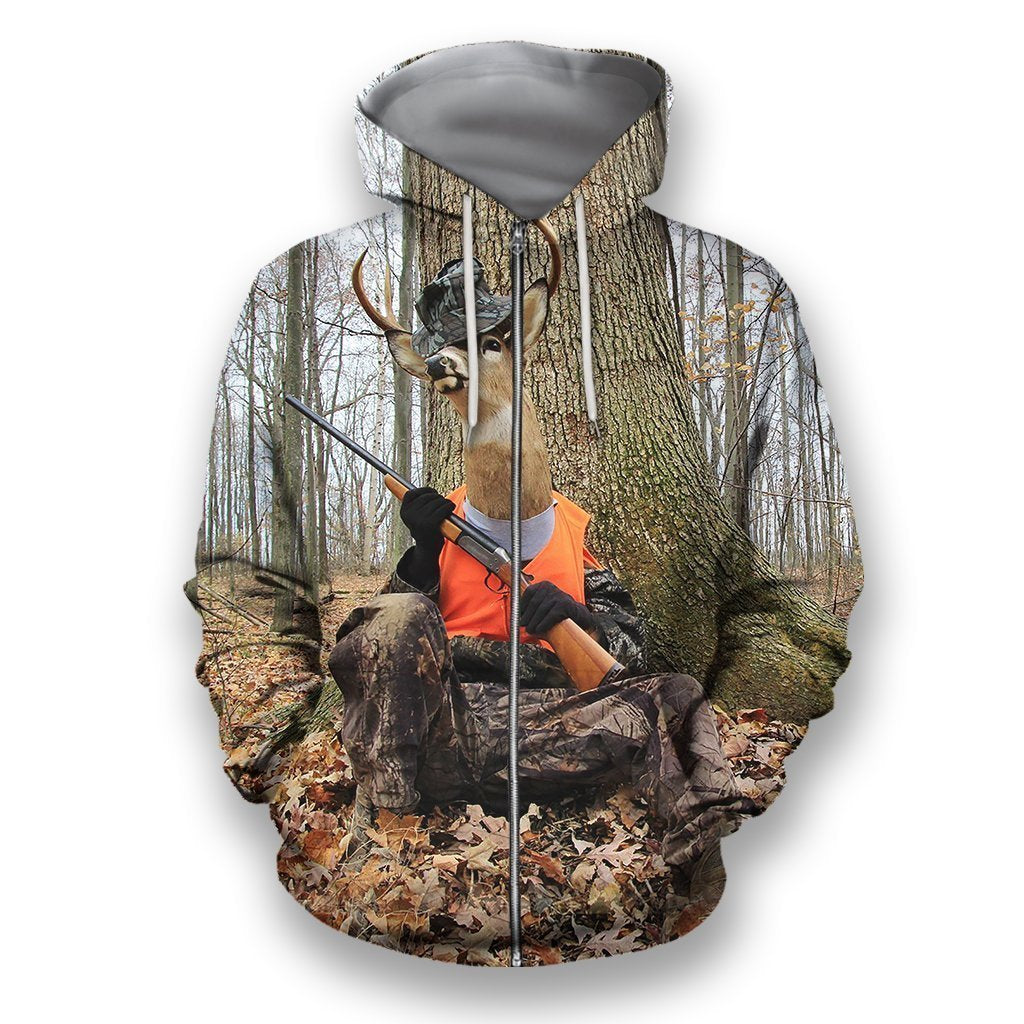 All Over Print Deer Hunting H850B-Apparel-HbArts-Zipped Hoodie-S-Vibe Cosy™