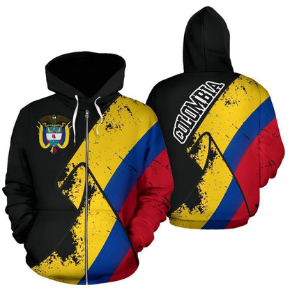 Colombia Special Grunge Flag Pullover Hoodie-Apparel-Phaethon-Zip- Up Hoodie-S-Vibe Cosy™