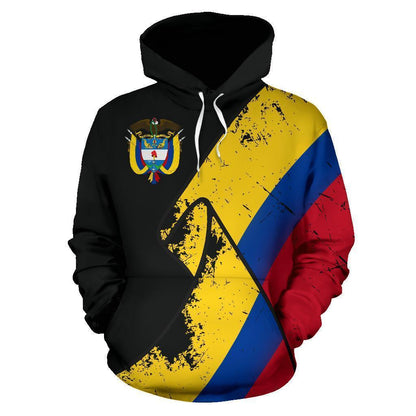 Colombia Special Grunge Flag Pullover Hoodie-Apparel-Phaethon-Hoodie-S-Vibe Cosy™