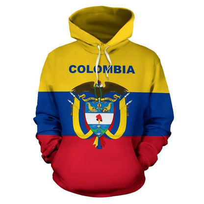 Colombia Flag and Coat of Arms Hoodie-Apparel-Phaethon-Hoodie-S-Vibe Cosy™