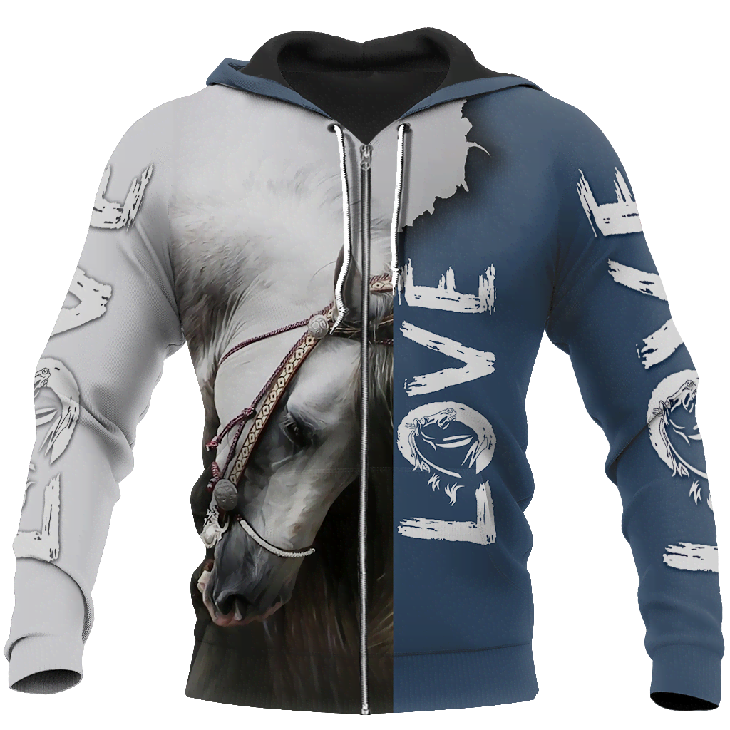 3D Beautiful White Horse Shirt - Winter Set for Men and Women JJ16115-Apparel-NNK-Zipped Hoodie-S-Vibe Cosy™