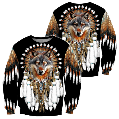 Native Wolf Dreamcatcher 3D Hoodie MP874-Apparel-MP-sweatshirt-S-Vibe Cosy™