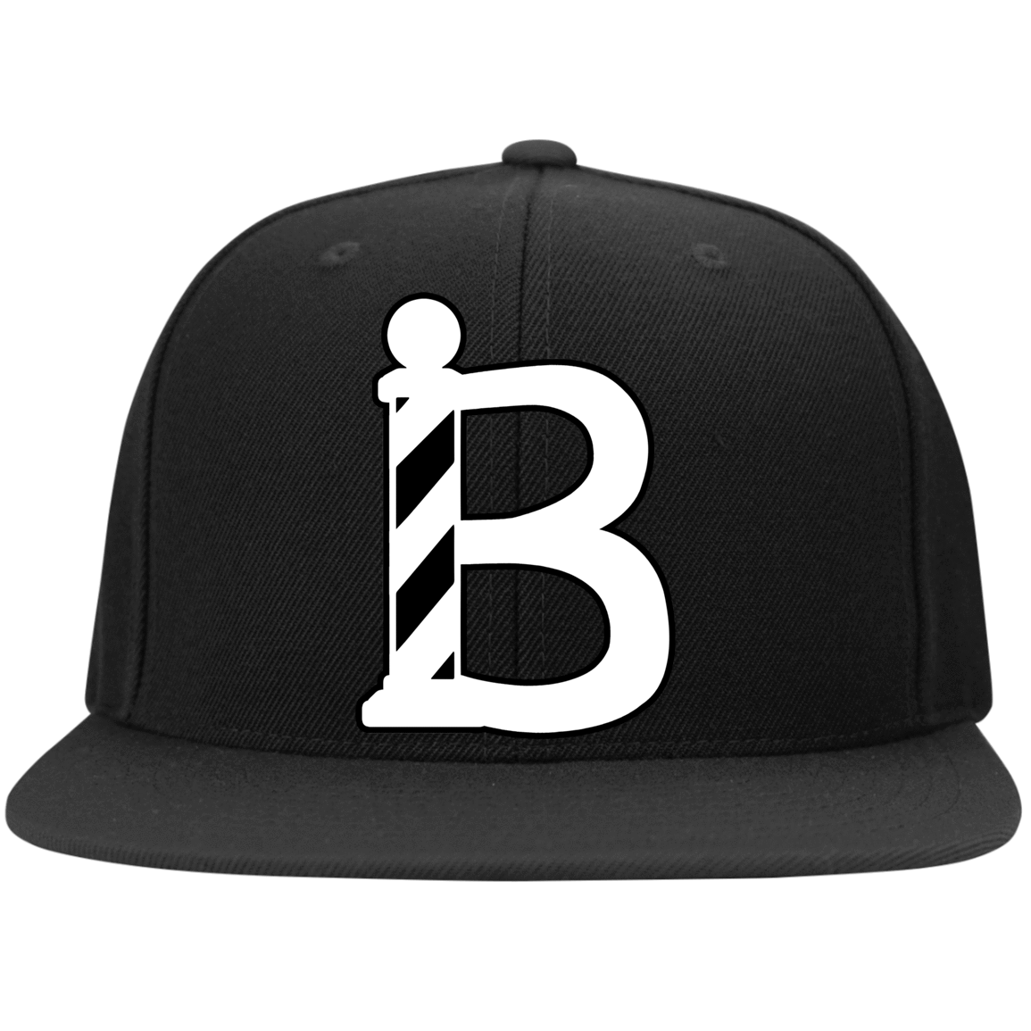 Barber Snapback B Barber Pole White Full Color-Apparel-CustomCat-STC19 Sport-Tek Flat Bill High-Profile Snapback Hat-Black-One Size-Vibe Cosy™