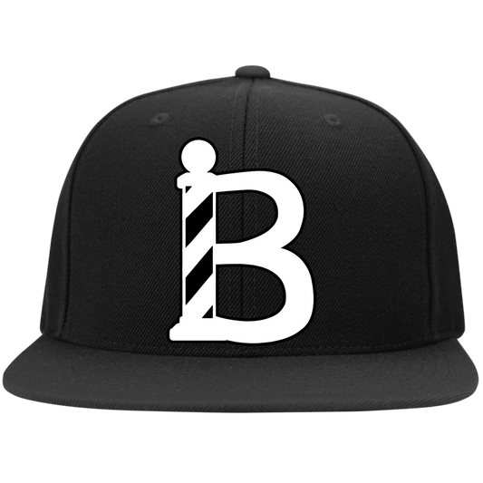 Barber Snapback B Barber Pole White Full Color-Apparel-CustomCat-STC19 Sport-Tek Flat Bill High-Profile Snapback Hat-Black-One Size-Vibe Cosy™