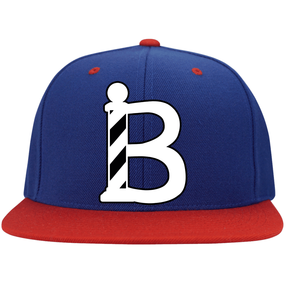 Barber Snapback B Barber Pole White Full Color-Apparel-CustomCat-STC19 Sport-Tek Flat Bill High-Profile Snapback Hat-True Royal/True Red-One Size-Vibe Cosy™