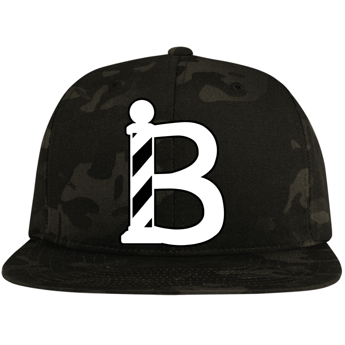 Barber Snapback B Barber Pole White Full Color-Apparel-CustomCat-STC19 Sport-Tek Flat Bill High-Profile Snapback Hat-Multicam Black-One Size-Vibe Cosy™