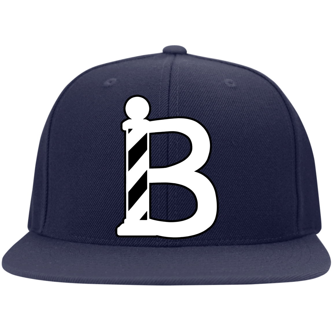 Barber Snapback B Barber Pole White Full Color-Apparel-CustomCat-STC19 Sport-Tek Flat Bill High-Profile Snapback Hat-True Navy-One Size-Vibe Cosy™