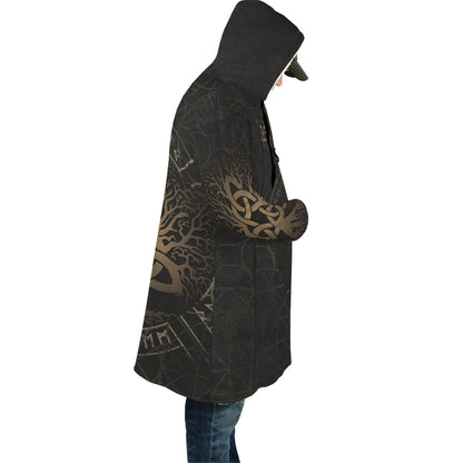 1stIceland Viking Hooded Cloak, Yggdrasil Helm Of Awe Rune Circle K7 DTD05302002-ALL OVER PRINT CLOAKS (W)-HP Arts-XS-Black And Gold-Vibe Cosy™
