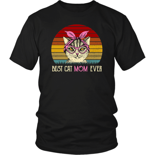 Vintage Best Cat Mom Ever T-Shirt-Apparel-teelaunch-District Unisex Shirt-Black-S-Vibe Cosy™