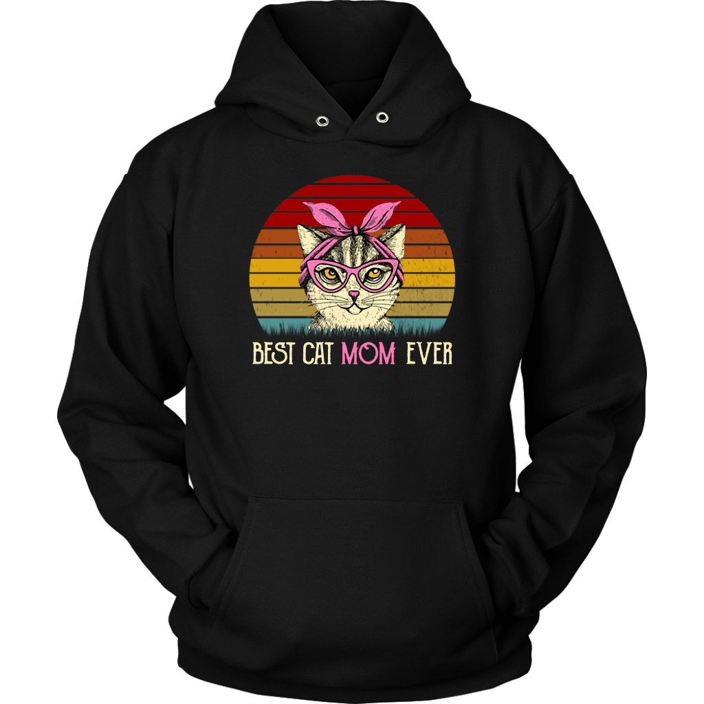 Vintage Best Cat Mom Ever T-Shirt-Apparel-teelaunch-Unisex Hoodie-Black-S-Vibe Cosy™