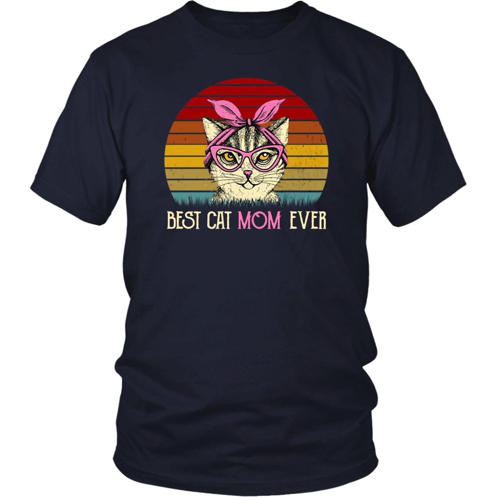 Vintage Best Cat Mom Ever T-Shirt-Apparel-teelaunch-District Unisex Shirt-Navy-S-Vibe Cosy™