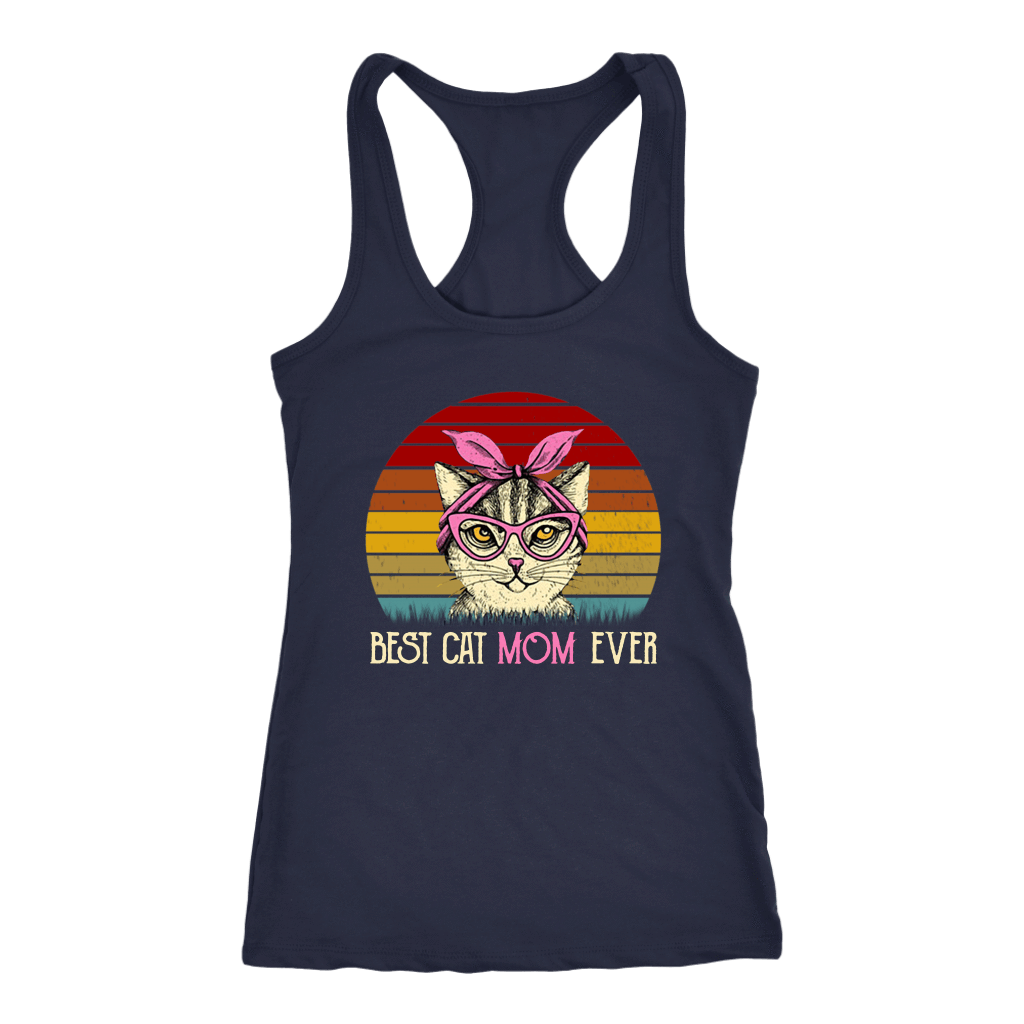 Vintage Best Cat Mom Ever T-Shirt-Apparel-teelaunch-Next Level Racerback Tank-Navy-S-Vibe Cosy™