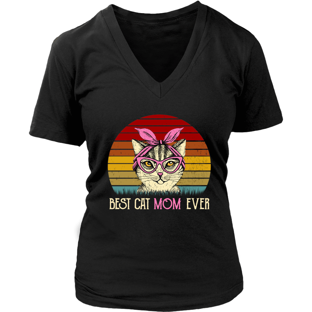 Vintage Best Cat Mom Ever T-Shirt-Apparel-teelaunch-District Womens V-Neck-Black-S-Vibe Cosy™