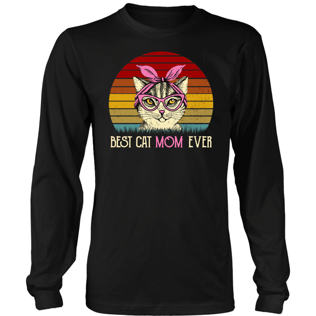 Vintage Best Cat Mom Ever T-Shirt-Apparel-teelaunch-District Long Sleeve Shirt-Black-S-Vibe Cosy™