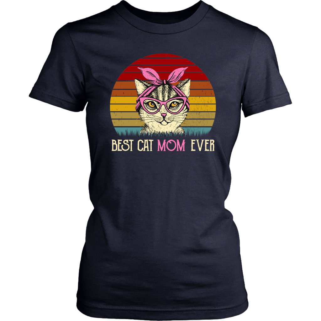 Vintage Best Cat Mom Ever T-Shirt-Apparel-teelaunch-District Womens Shirt-Navy-S-Vibe Cosy™