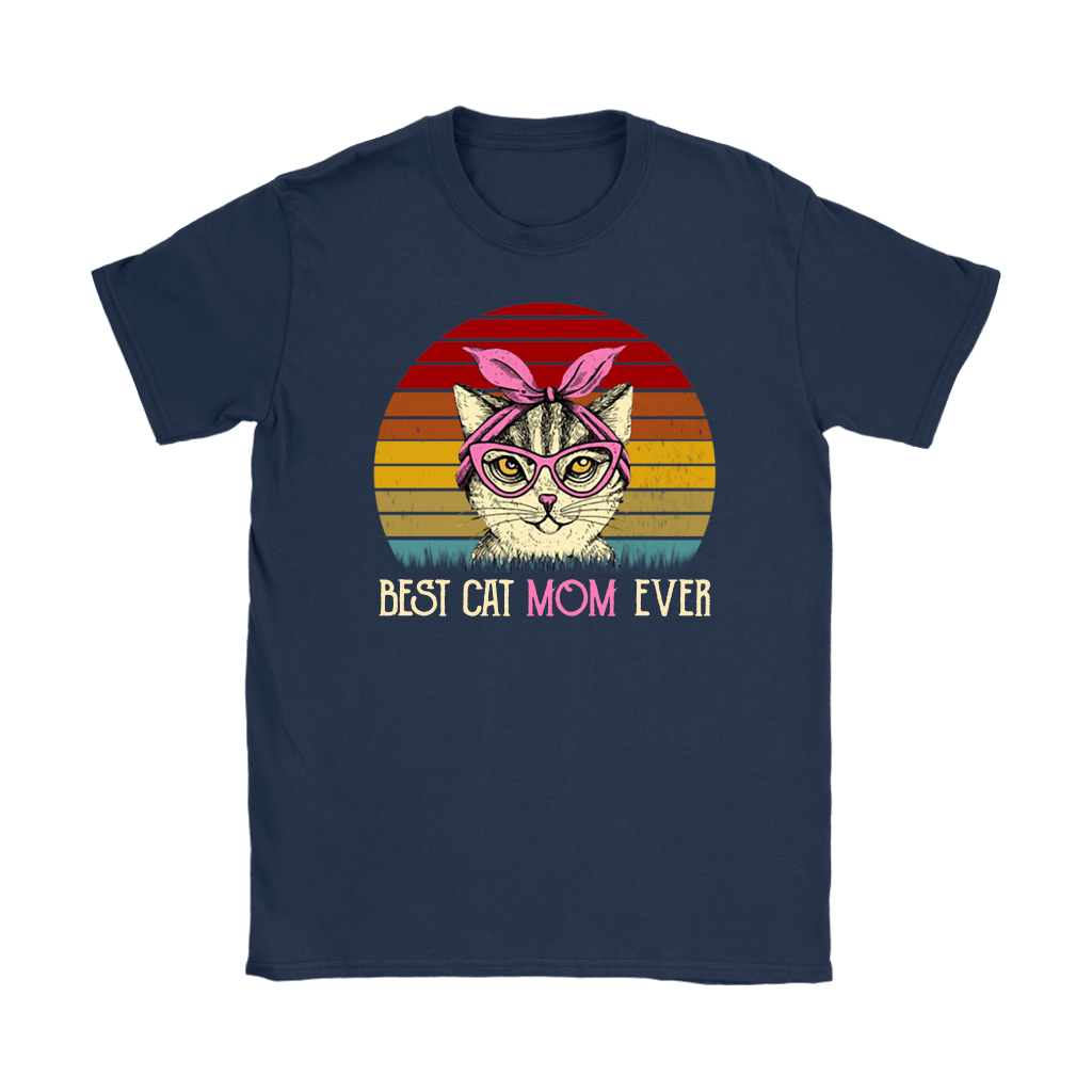 Vintage Best Cat Mom Ever T-Shirt-Apparel-teelaunch-Gildan Womens T-Shirt-Navy-S-Vibe Cosy™
