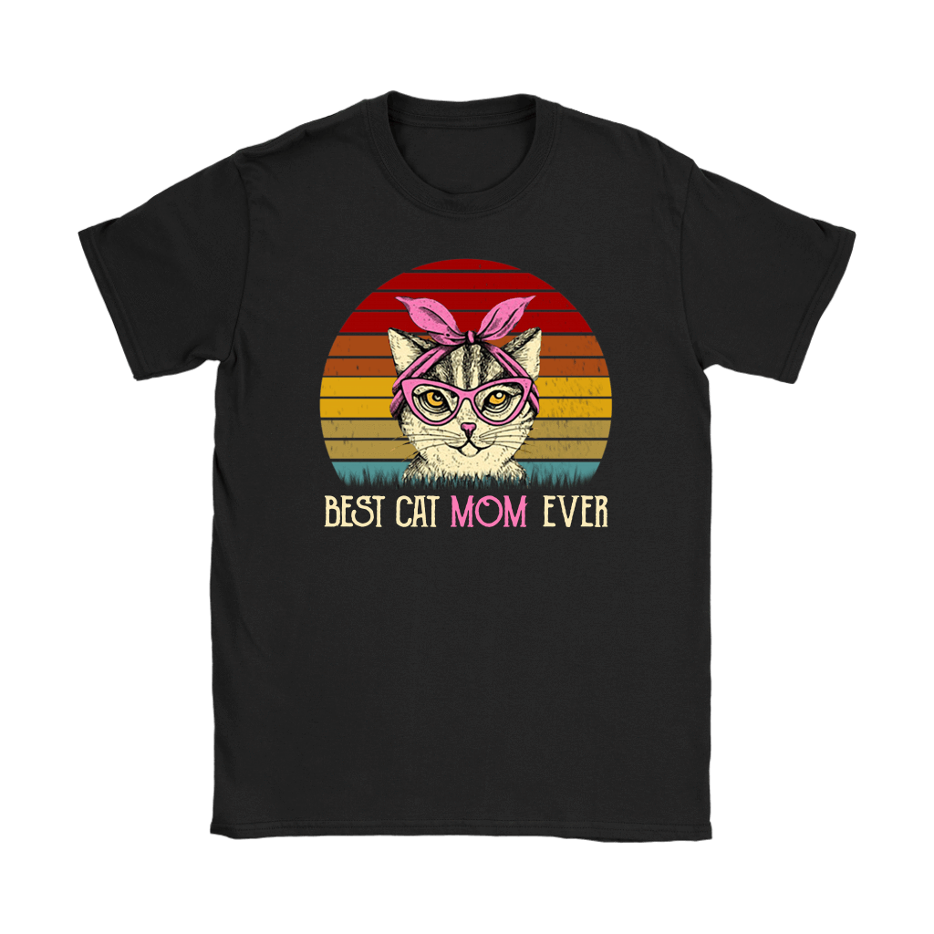 Vintage Best Cat Mom Ever T-Shirt-Apparel-teelaunch-Gildan Womens T-Shirt-Black-S-Vibe Cosy™