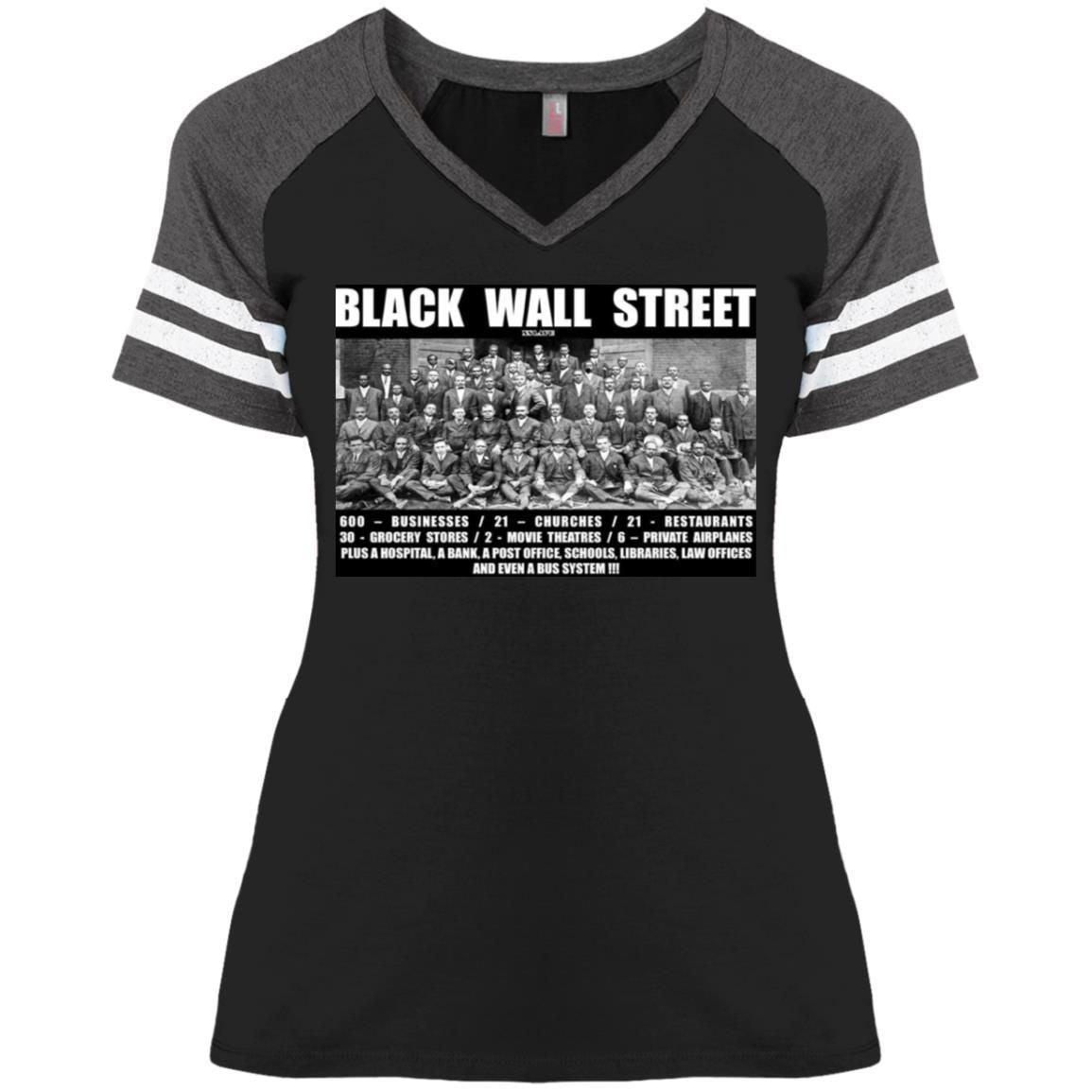 Black Wall Street T Shirts Black History-Apparel-CustomCat-DM476 District Ladies' Game V-Neck T-Shirt-Black/Heathered Charcoal-S-Vibe Cosy™