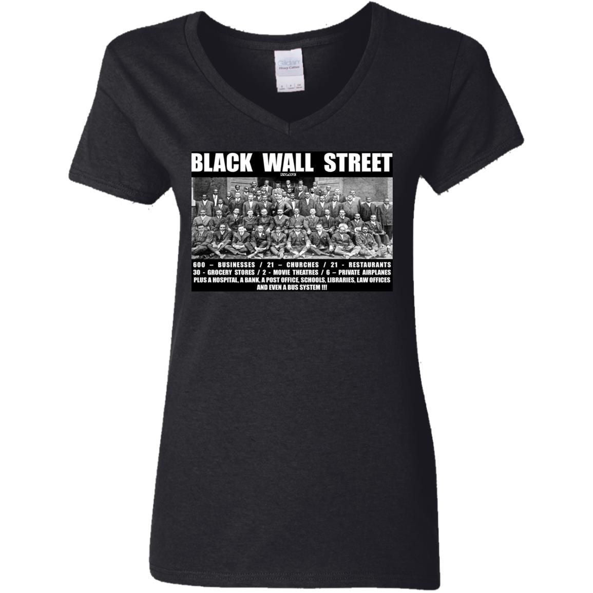 Black Wall Street T Shirts Black History-Apparel-CustomCat-G500VL Gildan Ladies' 5.3 oz. V-Neck T-Shirt-Black-S-Vibe Cosy™