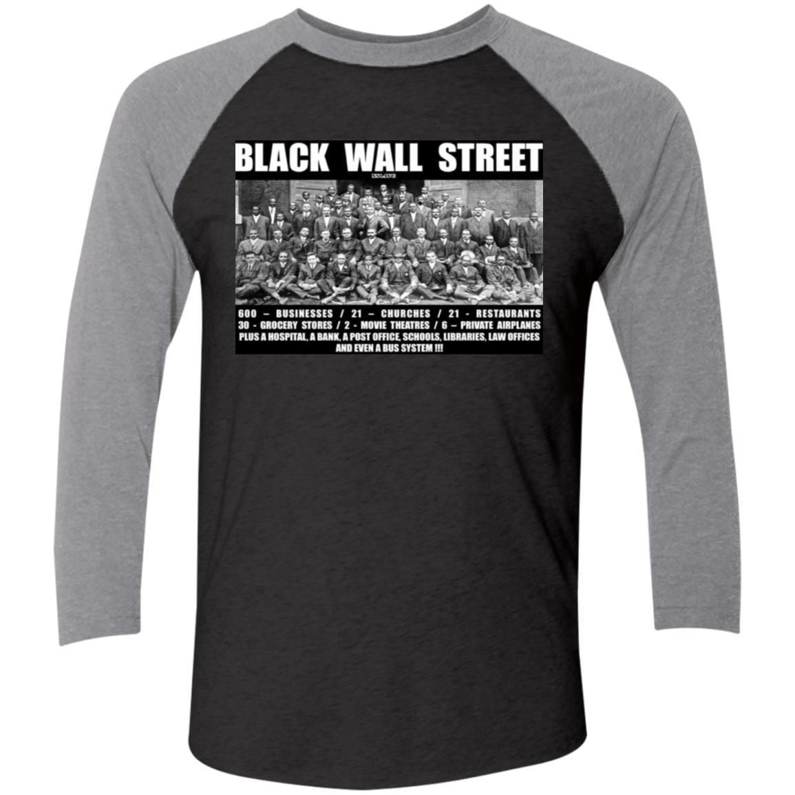 Black Wall Street T Shirts Black History-Apparel-CustomCat-NL6051 Next Level Tri-Blend 3/4 Sleeve Baseball Raglan T-Shirt-Vintage Black/Premium Heather-S-Vibe Cosy™